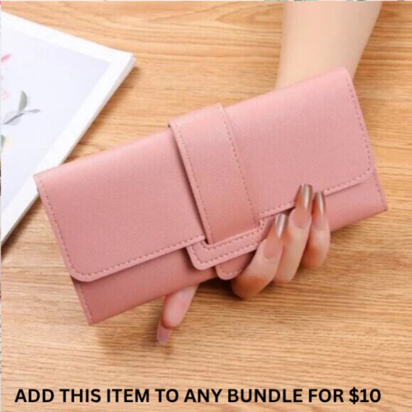 $10 ADD ON ITEM- Pink Leather Clutch Trifold Long Wallet Card Holder Coin Purse - Picture 1 of 10